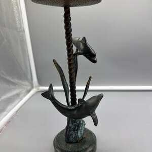 Vintage SPI Gallery Bronze Dolphin Candle Holder on Marble‎ Base